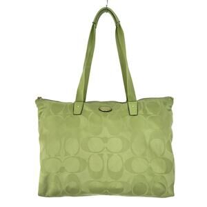 Coach Signature Nylon Packable Tote Bag Removable Pouch Lime Green Overnight
